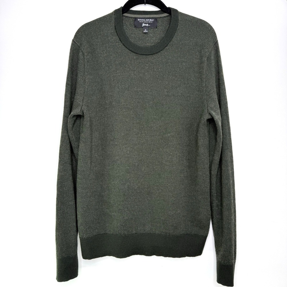 Banana Republic Merino Wool Sweater Men's M Green Crewneck Italian Yarn‎ Baruffa